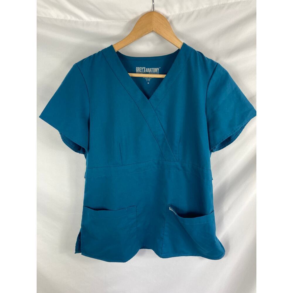 Greys Anatomy Blue Short Sleeve Pocket Scrub Top Size Medium
